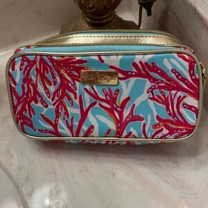 Lilly Pulitzer Vibrant Coral and Blue Cosmetic Bag